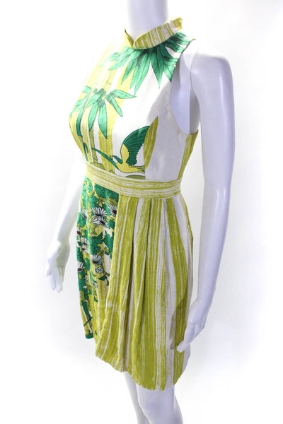 Tibi Womens Floral Print Sleeveless Pleated A Line Dress Green Size 4