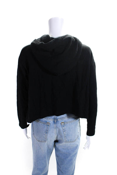 Enza Costa Womens Long Sleeves Cropped Pullover Hoodie Black Size Small
