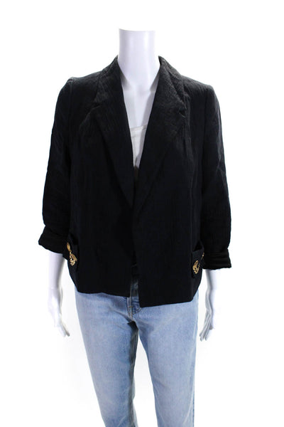 Smythe Womens Linen Chain Link Pockets Jacket Black Size 6