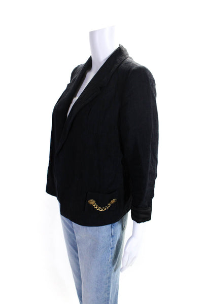 Smythe Womens Linen Chain Link Pockets Jacket Black Size 6