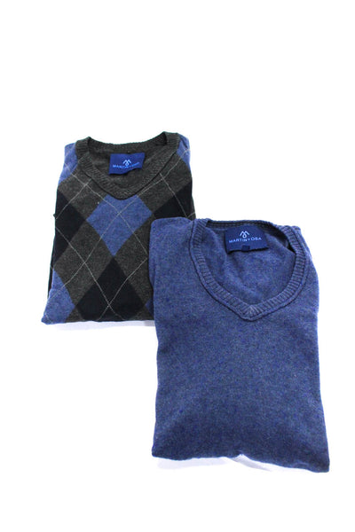 Martin + Osa Mens Cotton Argyle Print Long Sleeve Sweaters Blue Size M Lot 2