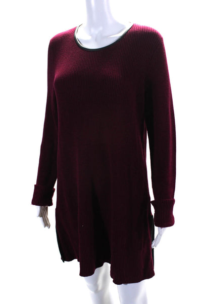 Belford Women's Round Neck Long Sleeves Mini Sweater Dress Burgundy Size L