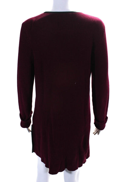 Belford Women's Round Neck Long Sleeves Mini Sweater Dress Burgundy Size L
