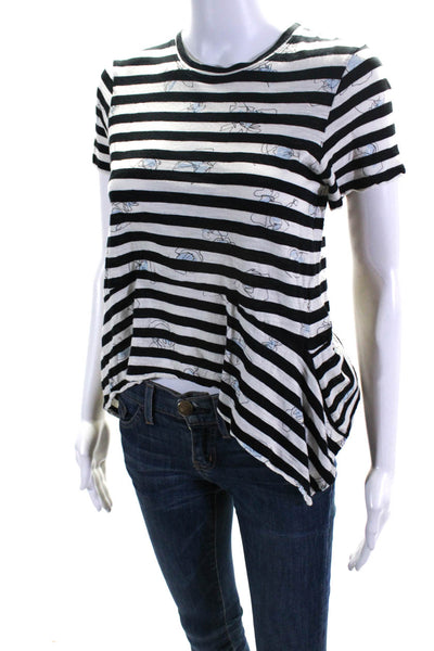 Proenza Schouler Womens Black Striped Graphic Cotton Asymmetric Tee Top Size XS