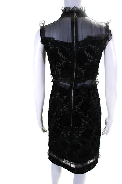 Erdem Womens Black Floral Velour Mesh Trim Ruffle Sleeveless Shift Dress Size 4