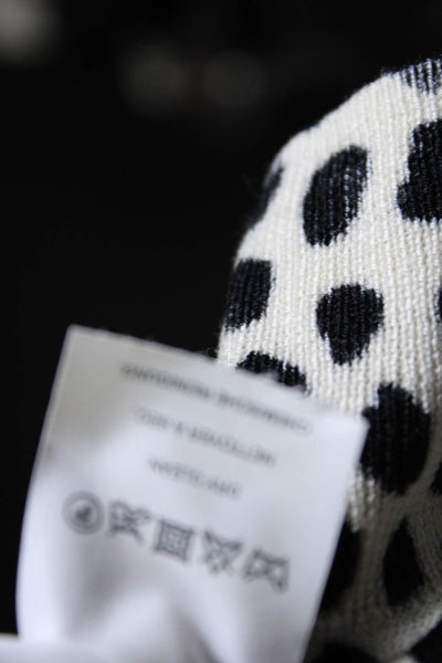 J Crew Women's Merino Wool Spotted Print Long Sleeve Knit Blouse White Size L