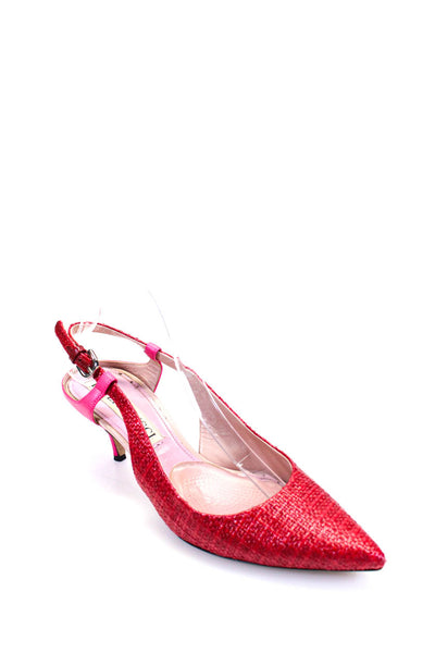 Emilio Pucci Womens Woven Pointed Toe Slingback Kitten Heels Pink Size EUR38
