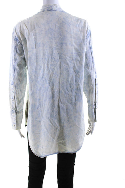 Helmut Lang Womens Stonewashed Button Down Split Hem Shirt Top White Blue Size S