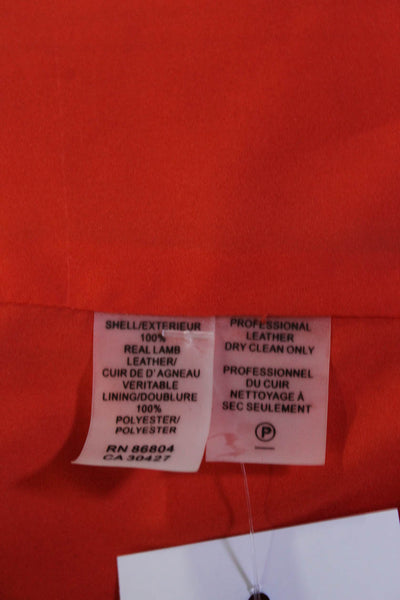 Magaschoni Womens Leather Full Zip Two Pocket Long Sleeve Jacket Orange Size M