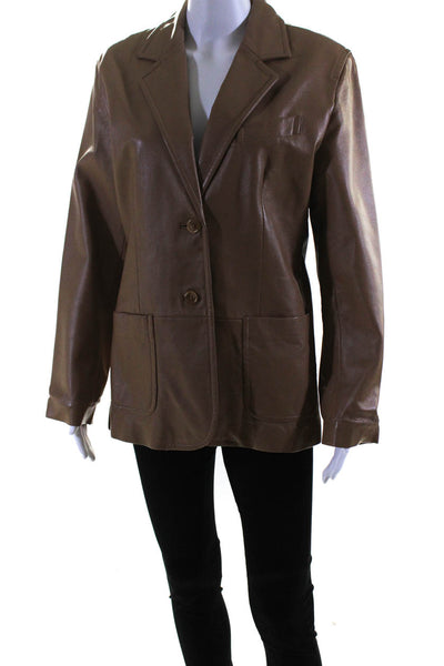 Margaret Godfrey Womens Leather Two Button Blazer Jacket Light Brown Size 10