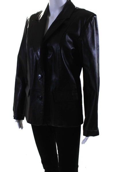 Margaret Godfrey Womens Leather Two Button Short Blazer Jacket Black Size 10