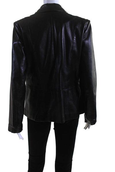 Margaret Godfrey Womens Leather Two Button Short Blazer Jacket Black Size 10