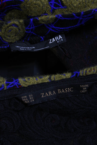 Zara Womens Textured Darted Short Sleeve Midi Dresses Black Size XS S Lot 2