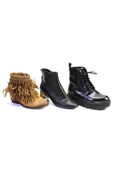 Zara Womens Frayed Zipped Tied Block Heels Ankle Boots Black Size EUR36 37 Lot 3
