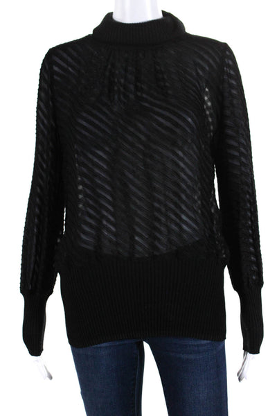 Sheis SO Womens Merino Wool Chiffon Turtleneck Sweater Top Blouse Black Size 40