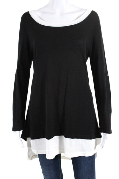 Cullen Womens Cotton Knit Scoop Neck Long Sleeve Sweater Top Black Size M