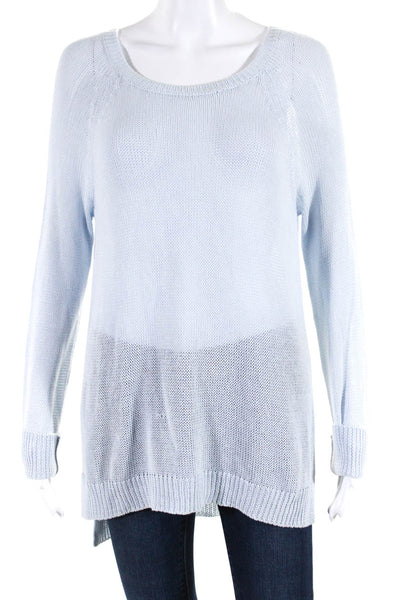 Christopher Fischer Womens Open Knit Cotton Scoop Neck Sweater Top Blue Size XL