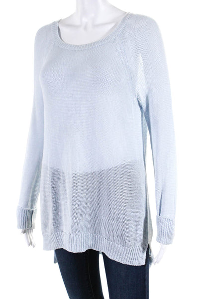 Christopher Fischer Womens Open Knit Cotton Scoop Neck Sweater Top Blue Size XL