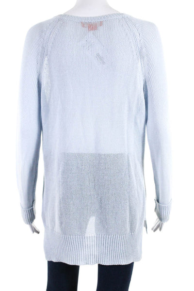 Christopher Fischer Womens Open Knit Cotton Scoop Neck Sweater Top Blue Size XL