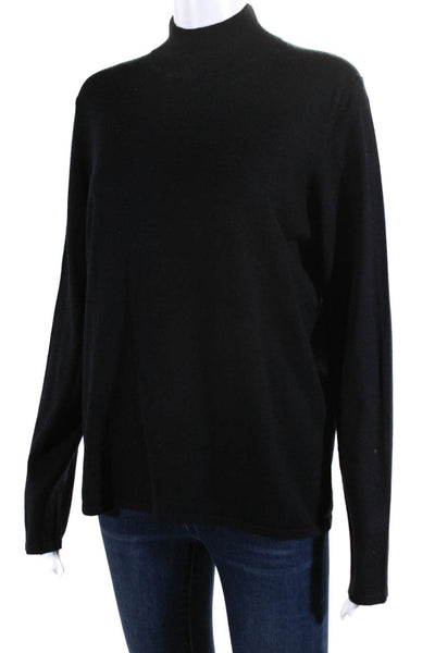 Belford Womens Silk Crepe Mock Neck Long Sleeve Sweater Top Black Size XL
