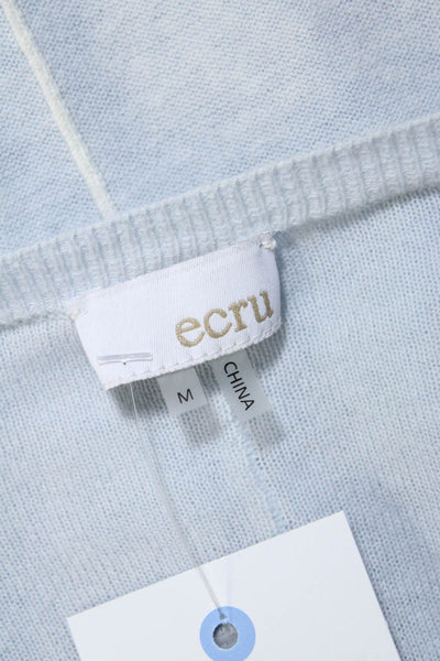 Ecru Womens Cotton Knit V-Neck Long Sleeve Sweater Top Light Blue Size M