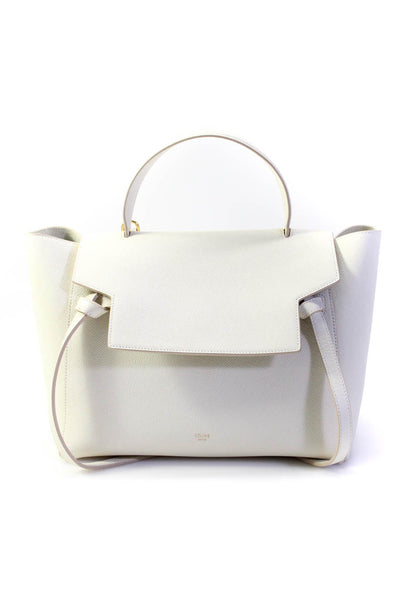 Celine Womens Grained Calfskin Nano Belt Bag Handbag White Gold Tone
