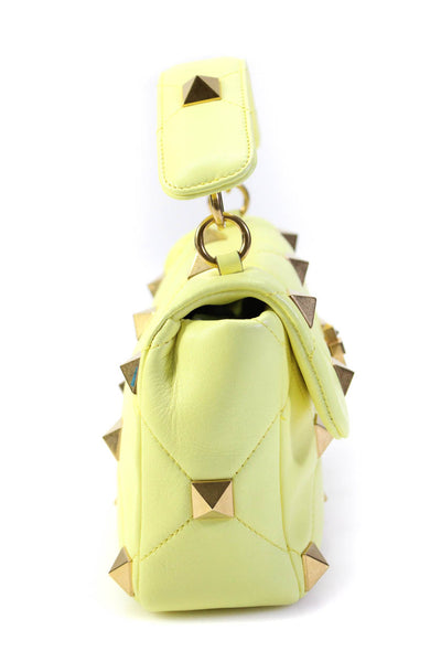 Valentino Garavani Womens Medium Roman Stud Quilted Shoulder Handbag Yellow