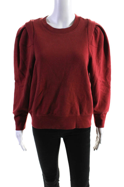 Frame Womens Puff Sleeve Fleece Pullover Crew Neck Sweatshirt Red Size Medium
