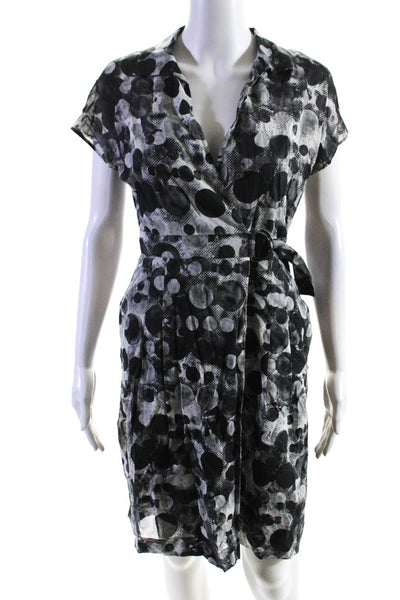 Akris Punto Womens Short Sleeve Spotted Collared Wrap Dress Gray White Size 4