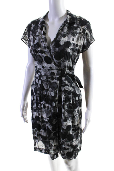 Akris Punto Womens Short Sleeve Spotted Collared Wrap Dress Gray White Size 4