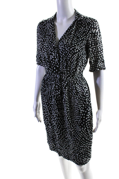 Jason Wu Womens Short Sleeve Fil Coupe Spotted Shirt Dress Black White Size 0