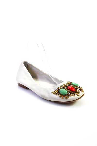 Kate Spade Womens Rhinestone Leather Ballet Flats Ivory Red Green Size 6