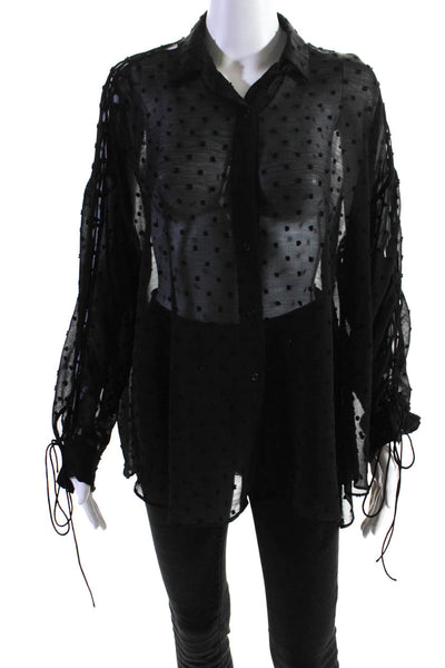 IRO Jeans Women's Long Sleeve Sheer lace Up Blouse Black Size 36