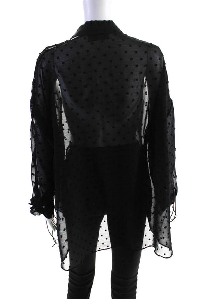 IRO Jeans Women's Long Sleeve Sheer lace Up Blouse Black Size 36