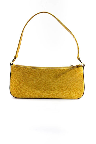 Kate Spade New York Womens Yellow Textured Leather Zip Small Bag Handbag