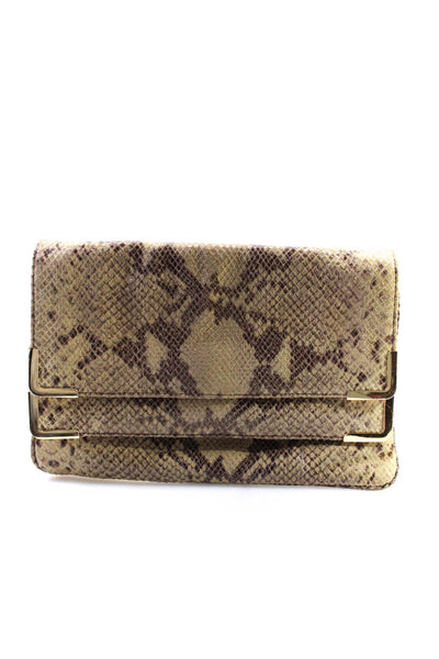 Michael Kors Womens Brown Leather Python Skin Print Double Flap Clutch Handbag