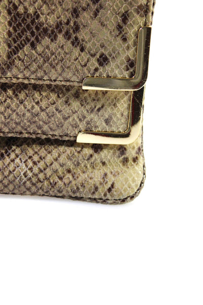 Michael Kors Womens Brown Leather Python Skin Print Double Flap Clutch Handbag