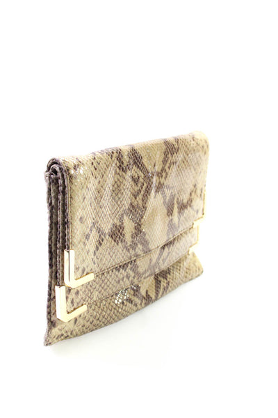 Michael Kors Womens Brown Leather Python Skin Print Double Flap Clutch Handbag