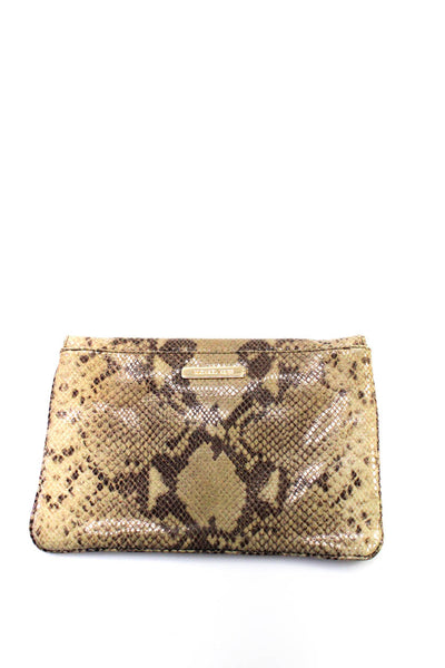 Michael Kors Womens Brown Leather Python Skin Print Double Flap Clutch Handbag