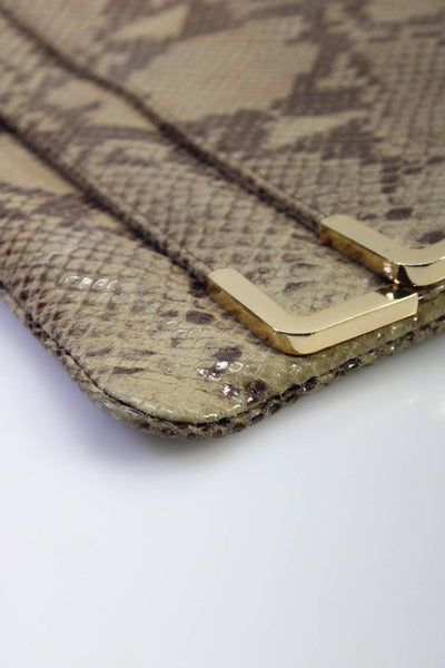 Michael Kors Womens Brown Leather Python Skin Print Double Flap Clutch Handbag