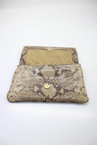 Michael Kors Womens Brown Leather Python Skin Print Double Flap Clutch Handbag