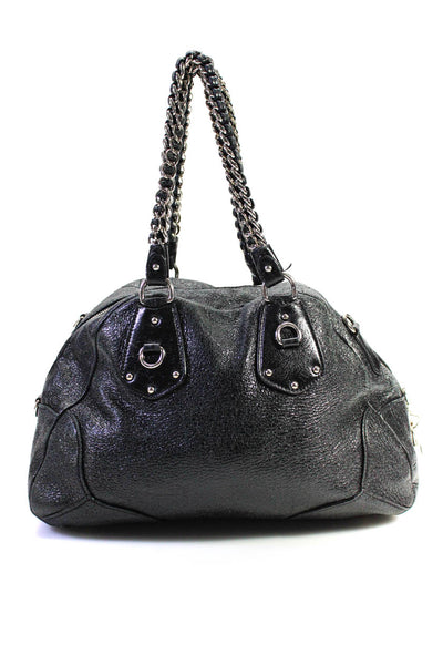 Prada Womens Black Distress Chain Detail Top Handle Shoulder Bag Handbag