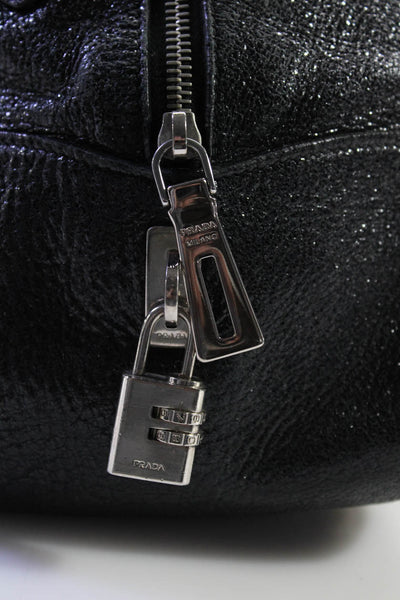Prada Womens Black Distress Chain Detail Top Handle Shoulder Bag Handbag