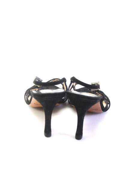 Luciano Padovan Womens Suede Slingbacks Sandal Heels Black Size 37.5 7.5