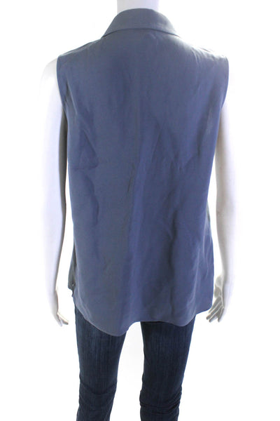 Lafayette 148 New York Women's Silk Collared Sleeveless Blouse Blue Size S