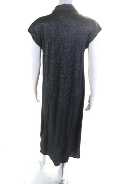 Revel Rey Swim Women's Short Sleeve Metallic Button Down Maxi Dress Gray Size M