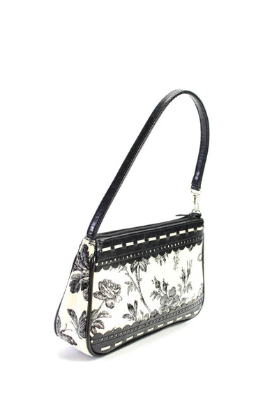 Isabella Fiore Womens White Black Floral Printed Mini Shoulder Bag Handbag