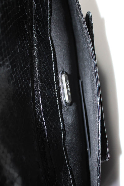 Seril Womens Black Embossed Snake Skin Embellished Flat Clutch Bag Handbag