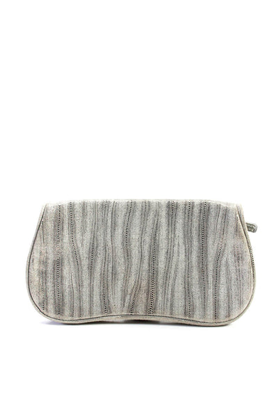 Moore + Giles Womens Metallic Gray Leather Printed Magnet Clutch Bag Handbag