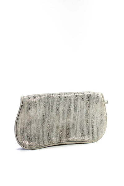 Moore + Giles Womens Metallic Gray Leather Printed Magnet Clutch Bag Handbag